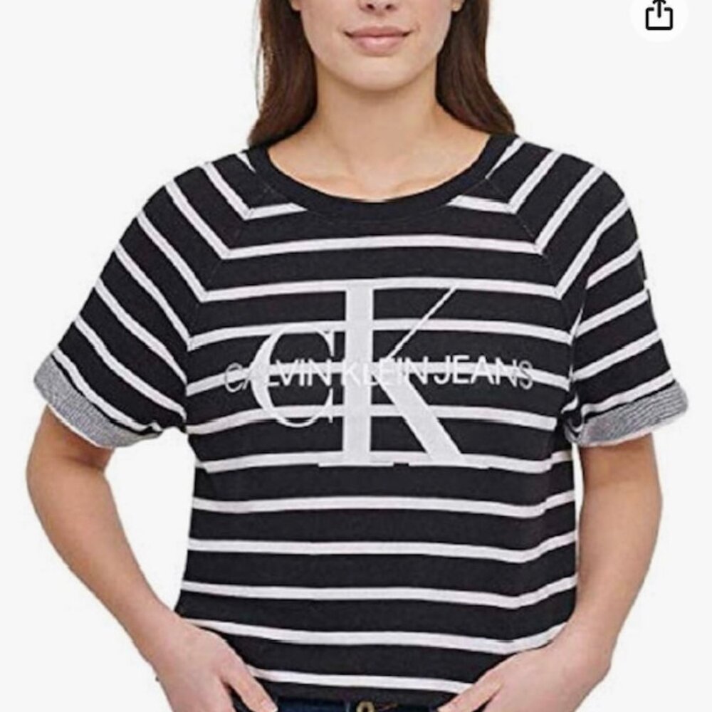 Calvin Klein Jeans Women's French Terry Logo Crop Top (Black Combo, Size…